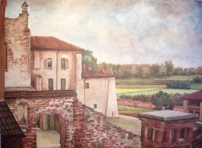 Il monastero e la valle del Ticino - acquerello di Antonio Codegoni